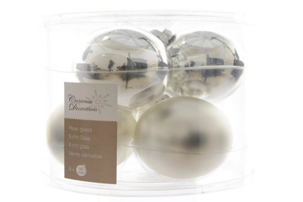 Kaemingk Weihnachtsbaumkugel »Weihnachtskugeln Christbaumkugeln Glas Baumhänger Glaskugeln silber 8 cm 6tlg« (1 St), Weihnachtsschmuck
