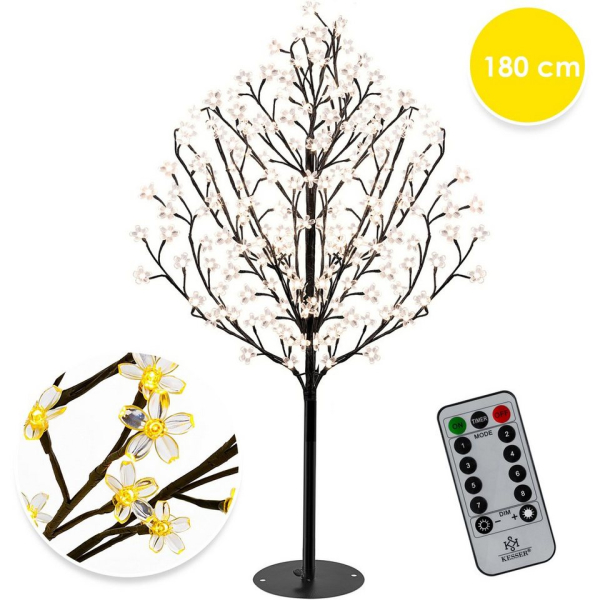 KESSER Künstlicher Weihnachtsbaum, Kirschblütenbaum mit Fernbedienung Lichterbaum Indoor Outdoor Metallfuß Stabil Weihnachten Beleuchtung Leuchtbaum