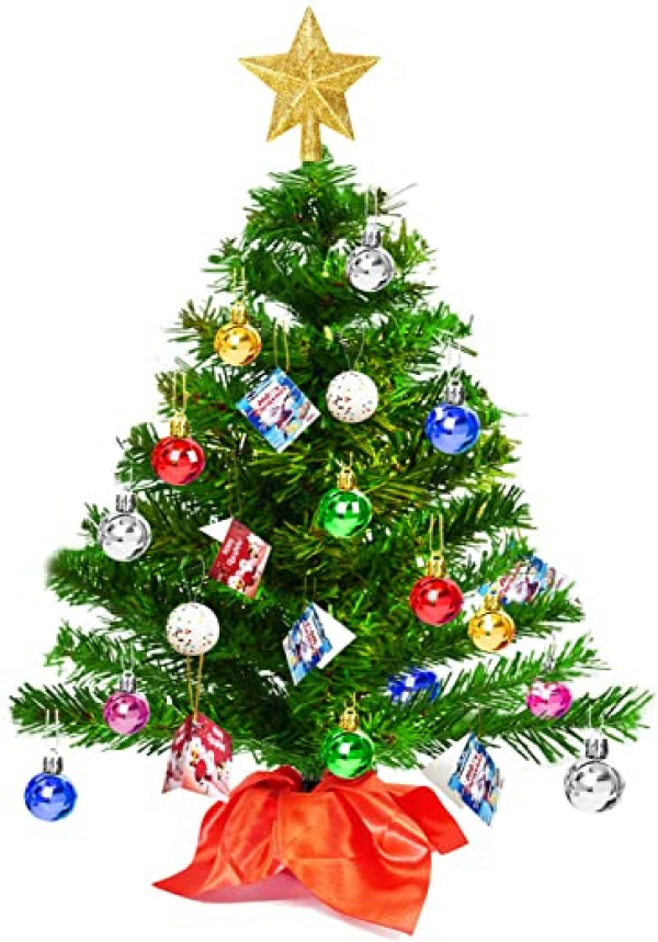 Kleiner Weihnachtsbaum 50cm, Mini künstlicher Tannenbaum mit 15er bunten Christkugel und 6er Wunschkarten, Schnellaufbau, schwer entflammbare PVC…