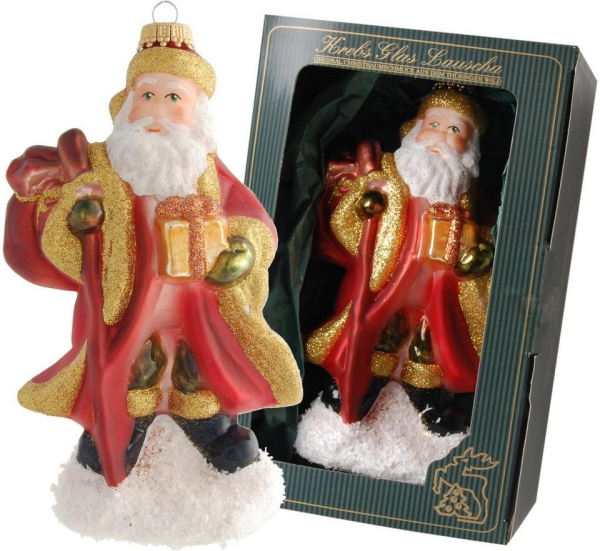 Krebs Glas Lauscha Christbaumschmuck »Großer Weihnachtsmann mit Stock und Geschenk« (1-tlg), mundgeblasen