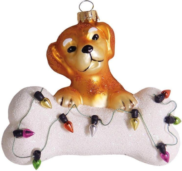 Krebs Glas Lauscha Christbaumschmuck »Hund mit Knochen & Lichterkette« (1-tlg), mundgeblasen