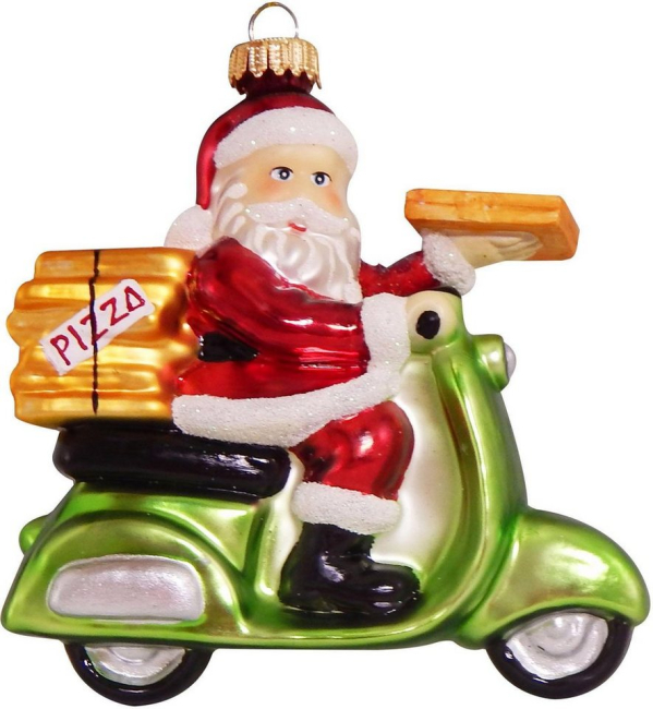 Krebs Glas Lauscha Christbaumschmuck »Pizza-Weihnachtsmann auf Vespa« (1-tlg), mundgeblasen