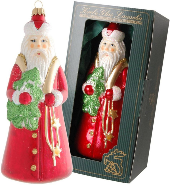 Krebs Glas Lauscha Christbaumschmuck »Santa rot mit grüner Tanne« (1-tlg), mundgeblasen