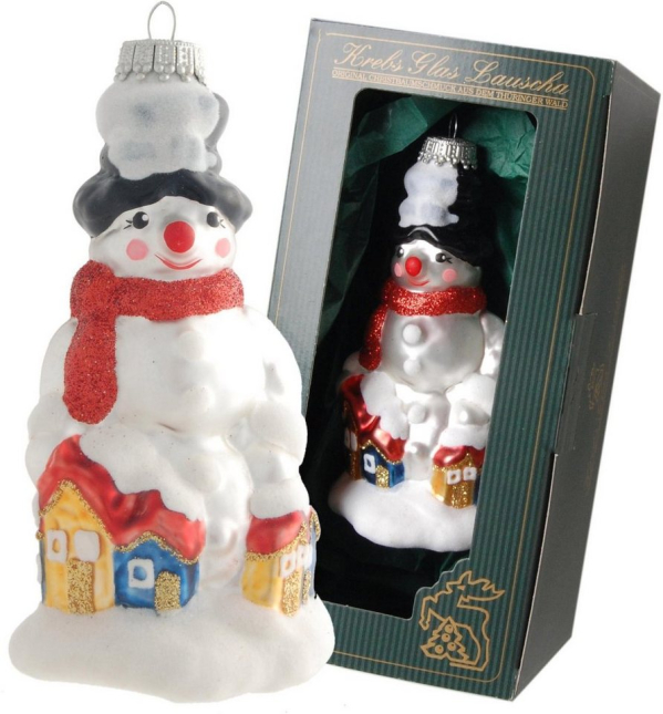 Krebs Glas Lauscha Christbaumschmuck »Schneemann mit Häuser« (1-tlg), mundgeblasen