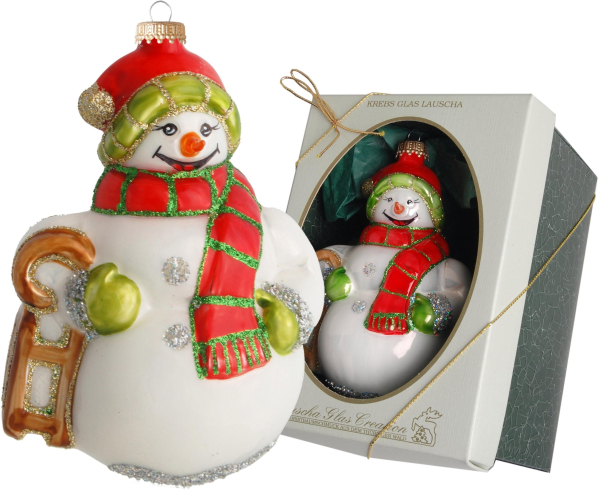 Krebs Glas Lauscha Christbaumschmuck »Schneemann mit Schlitten«, (1 tlg.), mundgeblasen