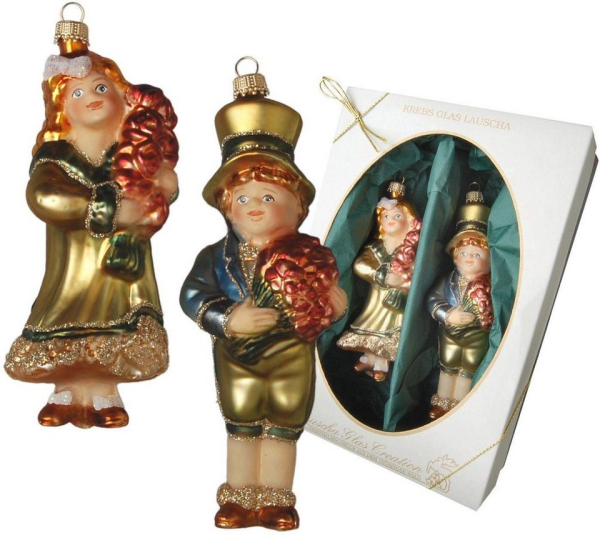Krebs Glas Lauscha Christbaumschmuck »Viktorianische Kinder mit Blumenstrauß« (2-tlg), mundgeblasen