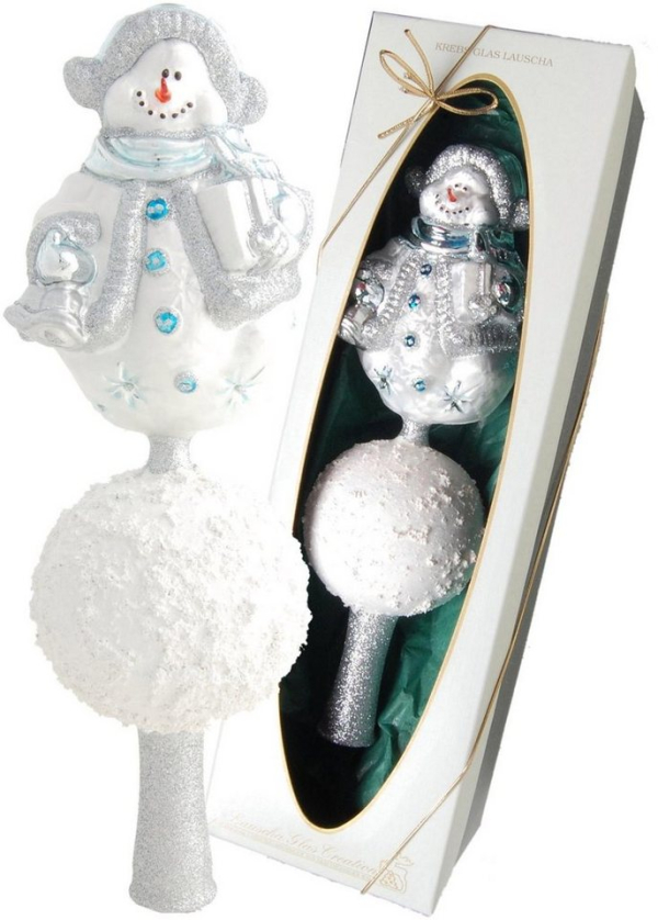 Krebs Glas Lauscha Christbaumspitze »Schneemann auf Schneeball«, mundgeblasen