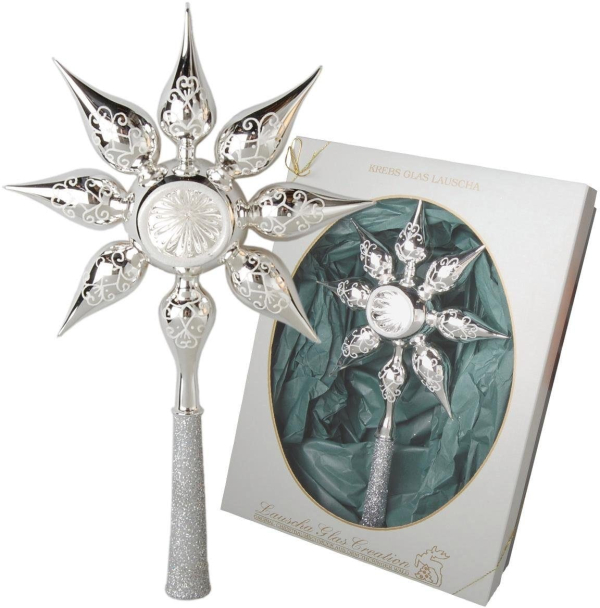 Krebs Glas Lauscha Christbaumspitze »Stern mit Reflex«, mundgeblasen, silberfarben
