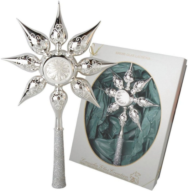 Krebs Glas Lauscha Christbaumspitze »Stern mit Reflex«, mundgeblasen, silberfarben