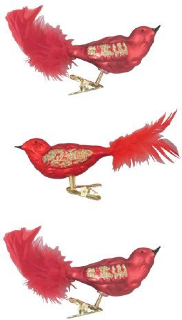 Krebs Glas Lauscha Weihnachtsbaumklammer »CBK71094« (3-tlg), Glasvogel