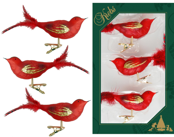 Krebs Glas Lauscha Weihnachtsbaumklammer »CBK80876«, (Set, 3 tlg.), Vogelsortiment