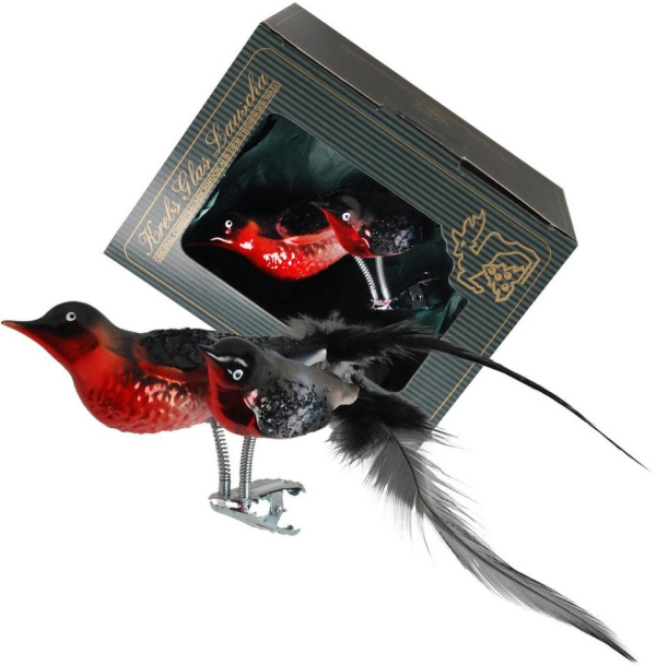 Krebs Glas Lauscha Weihnachtsbaumklammer »Dompfaff« (1-tlg), Doppelvogel, mundgeblasen