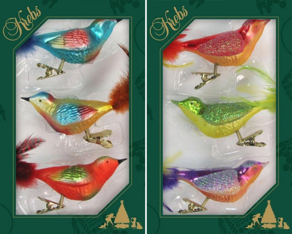Krebs Glas Lauscha Weihnachtsbaumklammer »Fantasie-Vögel« (6-tlg), mundgeblasen