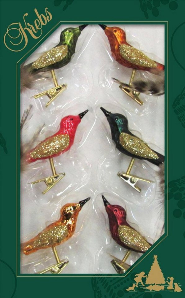 Krebs Glas Lauscha Weihnachtsbaumklammer »Minivögel« (6-tlg), mundgeblasen