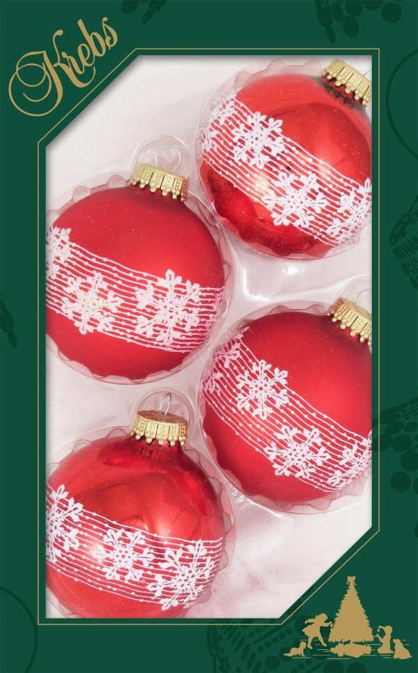 Krebs Glas Lauscha Weihnachtsbaumkugel »Banddekor Schneekristall«, (Set, 4 St.)
