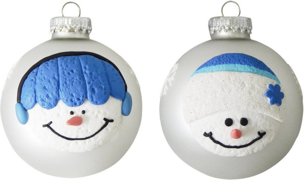 Krebs Glas Lauscha Weihnachtsbaumkugel »CBK70032« (4 St), mit Schneemann-Gesichtern