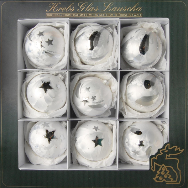 Krebs Glas Lauscha Weihnachtsbaumkugel »Eislack«, (Set, 9 St.), mundgeblasen