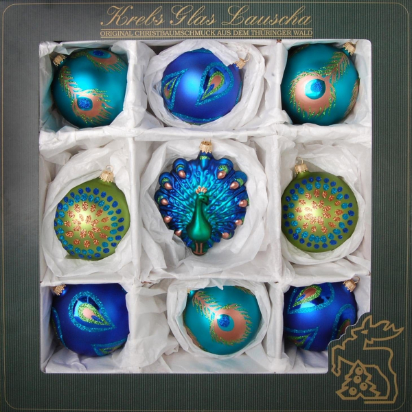 Krebs Glas Lauscha Weihnachtsbaumkugel »Elegante Weihnacht«, (Set, 9 St.), mundgeblasen