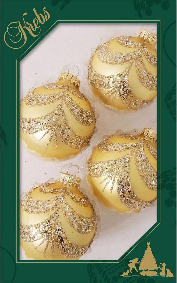 Krebs Glas Lauscha Weihnachtsbaumkugel »Glitter« (4 St), handdekoriert
