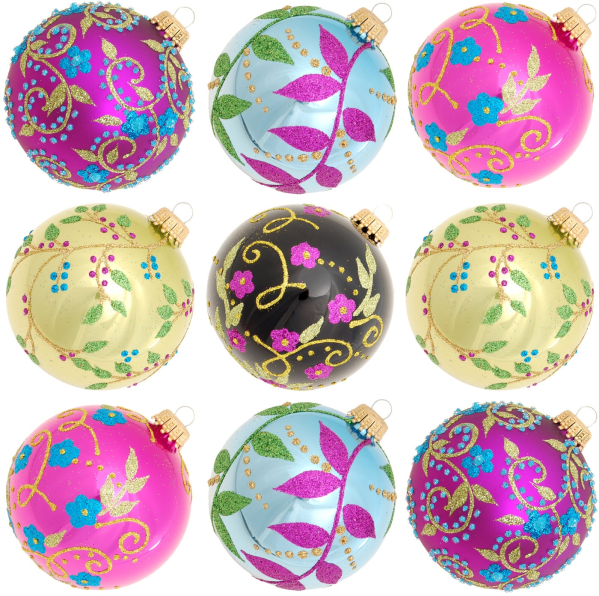 Krebs Glas Lauscha Weihnachtsbaumkugel »KGL03363«, (Set, 9 St.), aus Glas, mit Dekor