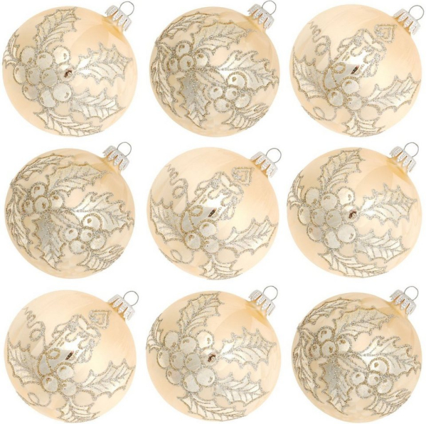 Krebs Glas Lauscha Weihnachtsbaumkugel »KGL03378« (9 St), aus Glas, mit Blattdekor