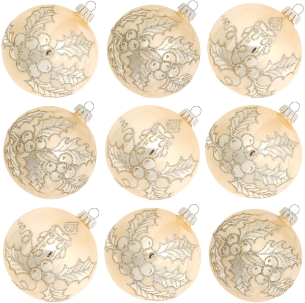 Krebs Glas Lauscha Weihnachtsbaumkugel »KGL03378«, (Set, 9 St.), aus Glas, mit Blattdekor
