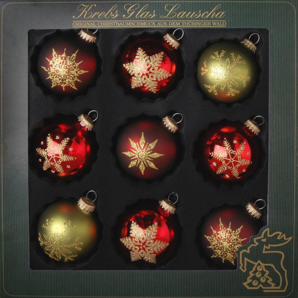 Krebs Glas Lauscha Weihnachtsbaumkugel »Schneeflocken« (9 St), mundgeblasen, rot/grün