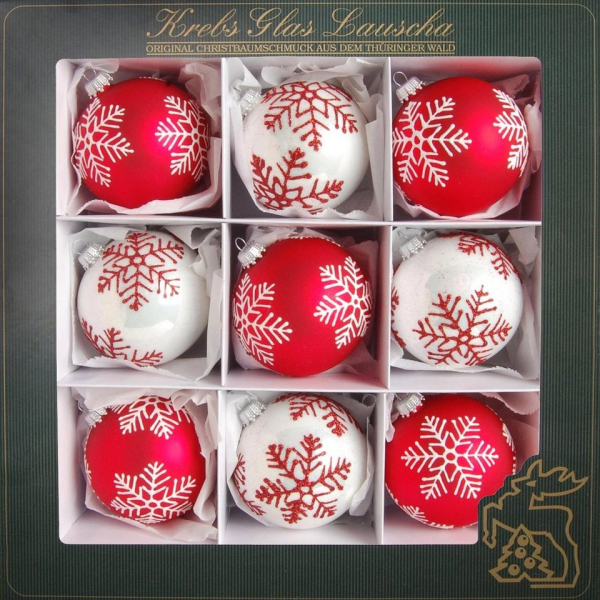 Krebs Glas Lauscha Weihnachtsbaumkugel »Schneeflocken« (9 St), mundgeblasen