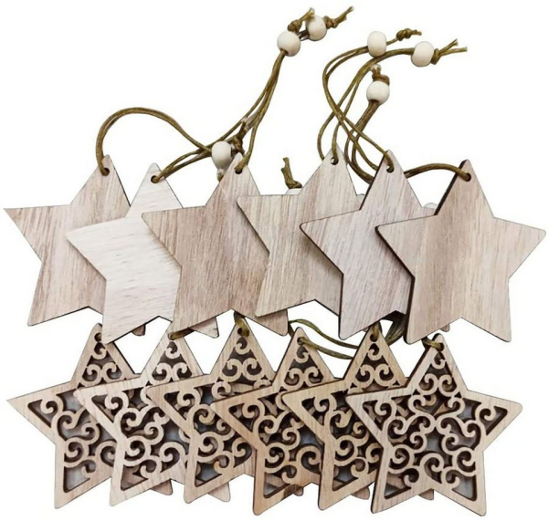 kueatily Hänge-Weihnachtsbaum »12 Stück Weihnachten Anhänger Holz Christbaumschmuck Weihnachtsanhänger Deko Verzierungen (Stern)« (12 St)