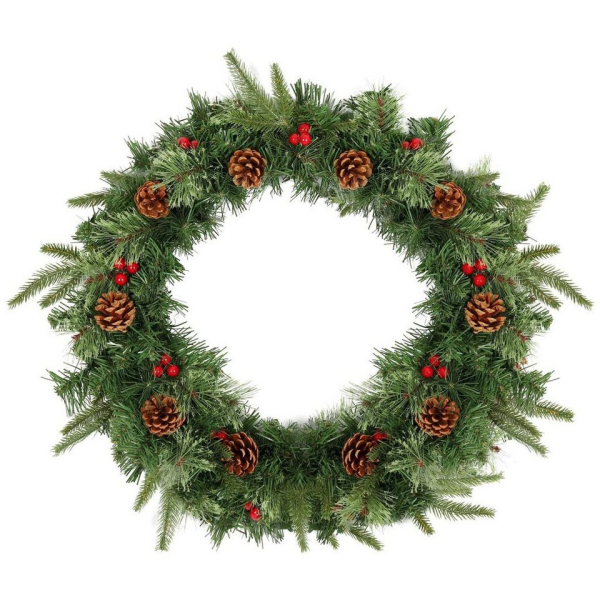 Kunstkranz »Ø60cm Kunstkranz Weihnachten Weihnachtskranz Dekokranz Türkranz Deko«, Salcar, Mit 140 Tannenspitzen, 10 Tannenzapfen und 30 Rote Beeren