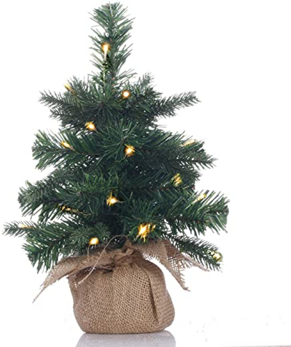 Künstlicher Mini-Weihnachtsbaum, 12-Zoll-Miniatur-Kiefer mit Lichtern, Vorbeleuchteter Kiefern-Weihnachtsbaum, 40 Zweigspitzen, ideal für Tisch…