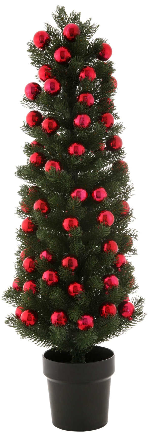 Künstlicher Weihnachtsbaum, im Topf, mit roten Kugeln