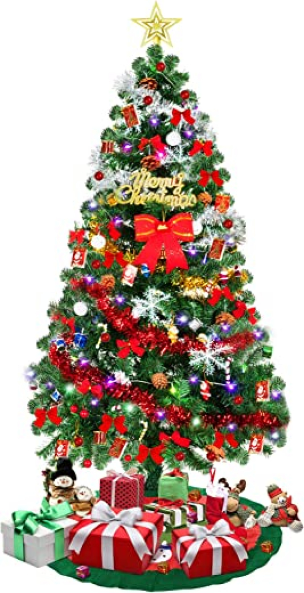 Künstlicher Weihnachtsbaum mit Beleuchtung 150cm ,Christbaum mit Ständer Filz Plastiktannenbäume LED Tannenbaum mit 160 Ornamentes Christmas Tree…