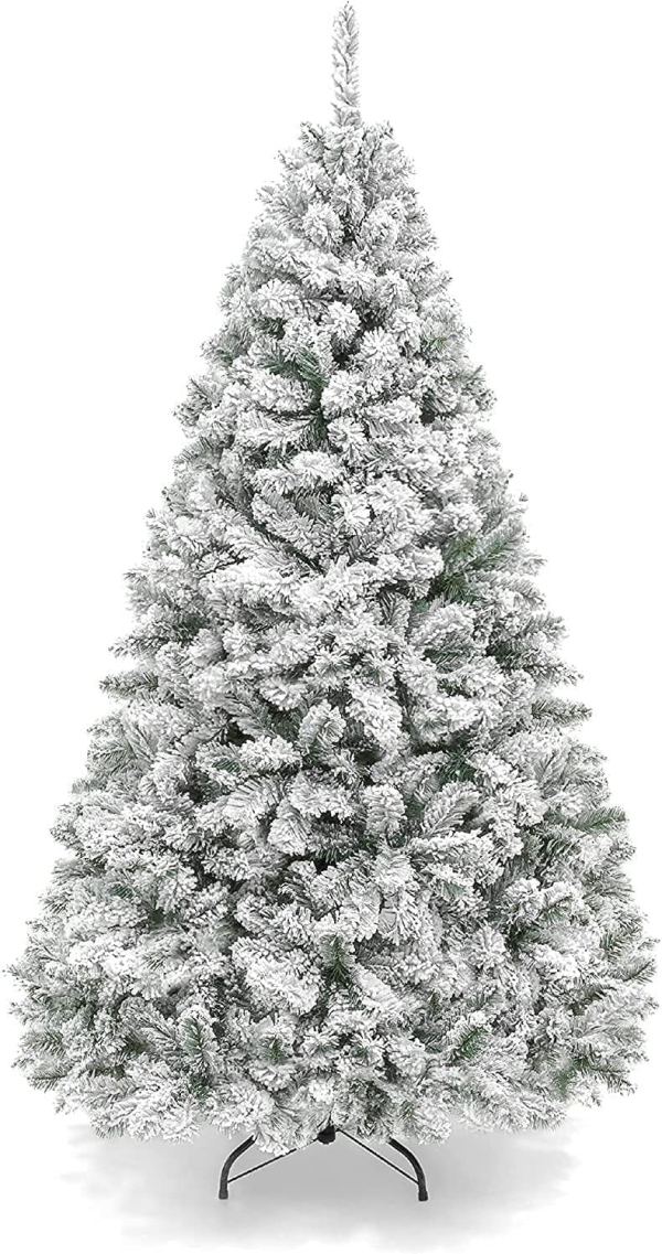 Künstlicher Weihnachtsbaum mit Schnee-Effekt, Tannenbaum mit Metallständer, Christbaum 800/1000 Schneeflockenzweigen, Weihnachtsdeko (210 cm)