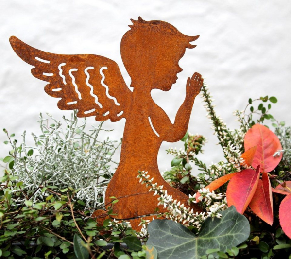 LB H&F Lilienburg Engelfigur »Grabdeko Grabschmuck Engel Rost Rostengel betender Trauerengel Grabengel Schutzengel Dekofigur Grabfigur Geschenk…