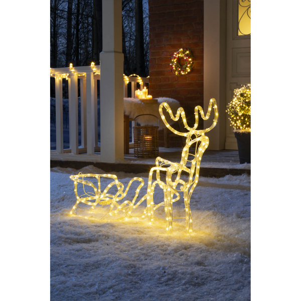 LED-Dekofigur Rentier mit Schlitten 264 LEDs warmweiß 87 x 25 x 57 cm