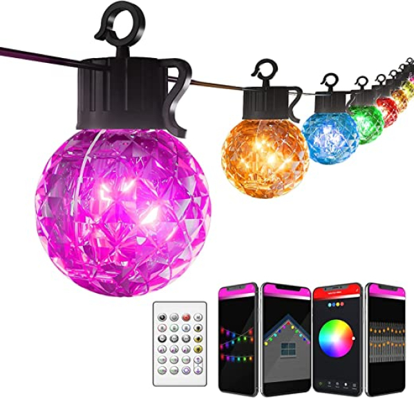 LED Lichterkette für Den Außenbereich Dimmbar,G40 （5M+2.5M）Wasserdicht Glühbirnen,Multi-Modi App-Steuerung Fließender RGB-Farbwechsel,für Garten,…