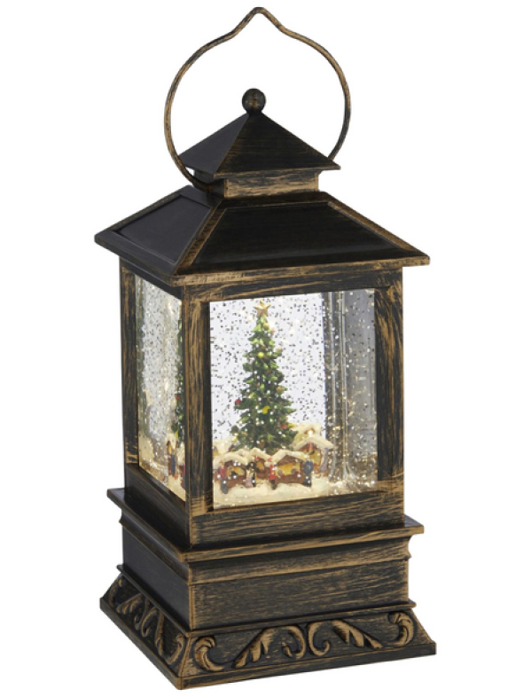 LED-Schneelaterne, eckig, Höhe: 22 cm, batterie, braun