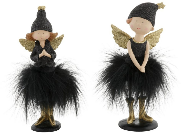 Leonique Engelfigur (Set, 2 Stück), mit Mütze und Kunstfederrock, beglimmert, 19 cm und 21 cm