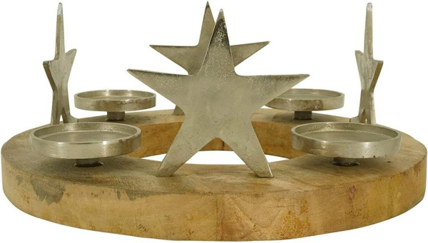 Lesli Living Adventskranz »Adventskranz Sterne Silber Mangoholz Aluminium 38x38x15cm«