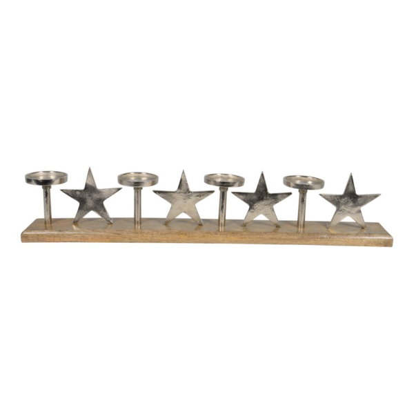 Lesli Living Kerzenhalter »Kerzenhalter Windlichthalter Sterne Adventskranz Holz Aluminium 76x10x14cm«