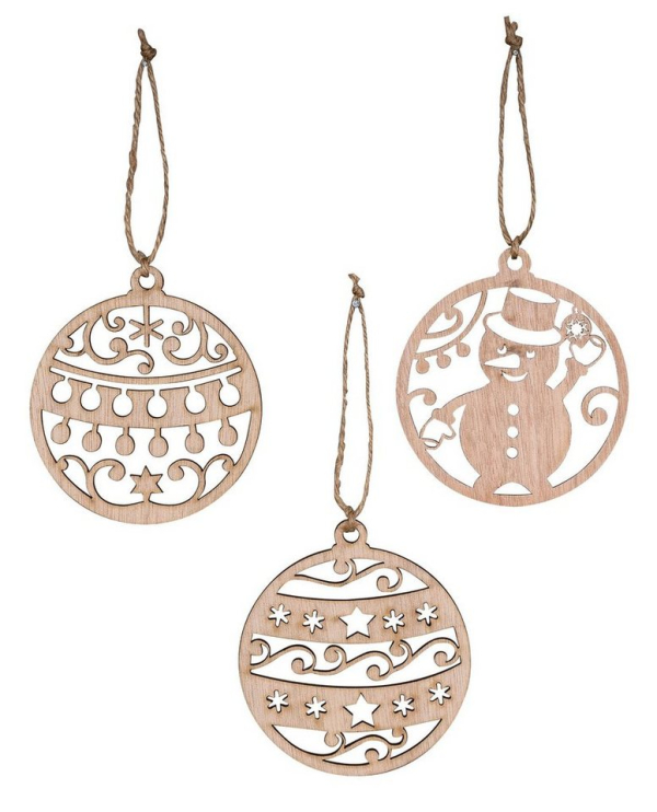 Levandeo® Christbaumschmuck, 3er Set Deko-Anhänger Weihnachten Holz Birkenholz Schneemann Kugel Baumschmuck