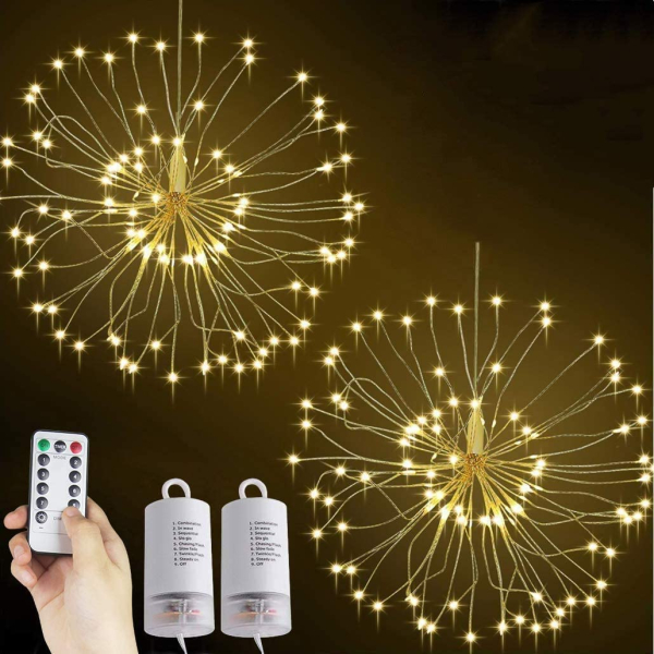 Lichterkette Feuerwerk, 2 x 120 LED Lichterketten Warmweiß Batteriebetrieben Fernbedienung DIY Feuerwerk Licht Kupferdraht Wasserdicht 8 Modi…
