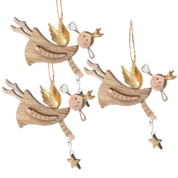 Logbuch-Verlag Baumbehang »3 Weihnachtsengel mit Stern – Engel 14 cm gold« (3 St)