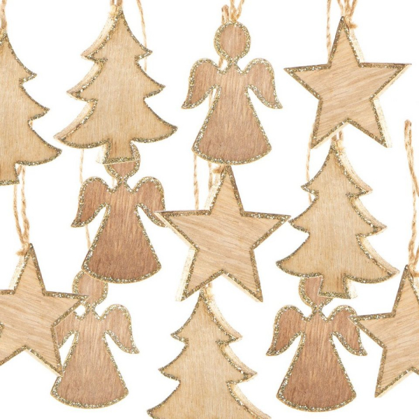 Logbuch-Verlag Christbaumschmuck »Holz Glitzer Weihnachtsanhänger 12 Stück«