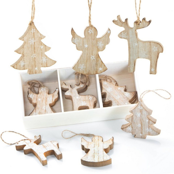 Logbuch-Verlag Christbaumschmuck »Weihnachtsanhänger Set aus Holz natur braun« (24-tlg)