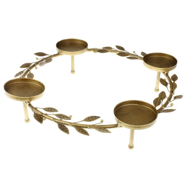 Macosa Home Adventskranz, Adventskranz mit Blätter Gold Ø 40 cm Adventsgesteck 4 Kerzenhalter Tisch-Dekoration Landhaus Advent Weihnachtsdeko…