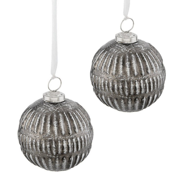 Macosa Home Weihnachtsbaumkugel (2 St), Christbaumkugeln 2 Stück Silber/Schwarz Ø 9,5 cm Metall Weihnachtsdeko Baumschmuck Türkranz-Anhänger…