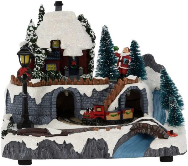 made2trade Weihnachtsdorf »Zug«, mit LED Beleuchtung und fahrendem Zug, 18cm Höhe