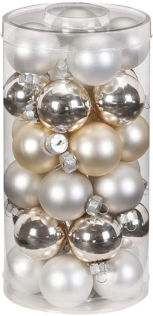 MAGIC Weihnachtskugeln Glas 4cm, 30 Stück Christbaumkugeln Deko Weihnachten Farbe: Cloud Dancer – weiß Elfenbein Champagner